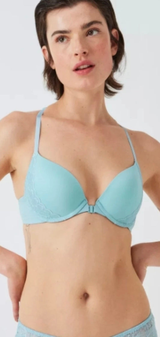 ‘Zayla’ lace racer back bra in aqua