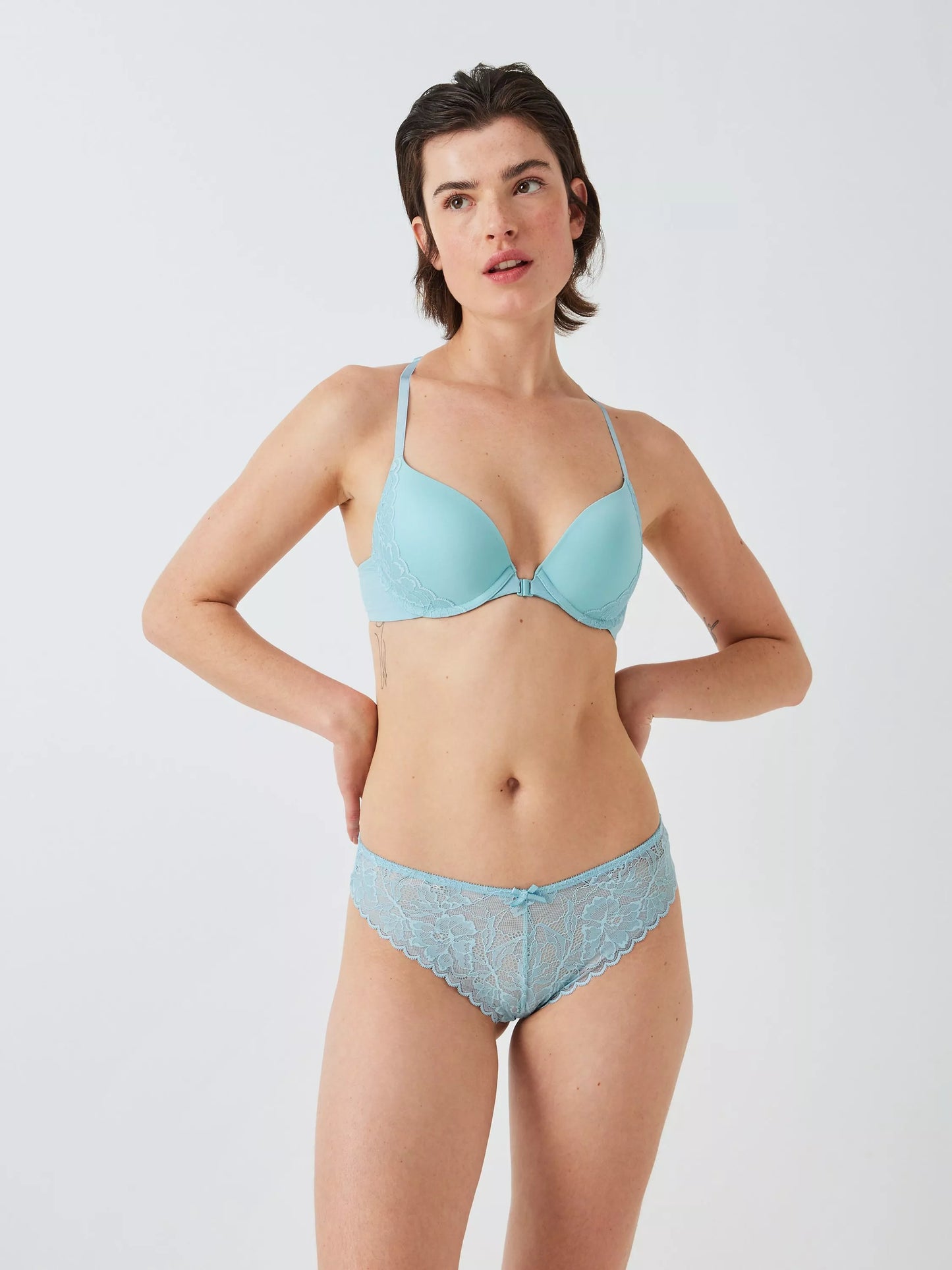 ‘Zayla’ lace racer back bra in aqua