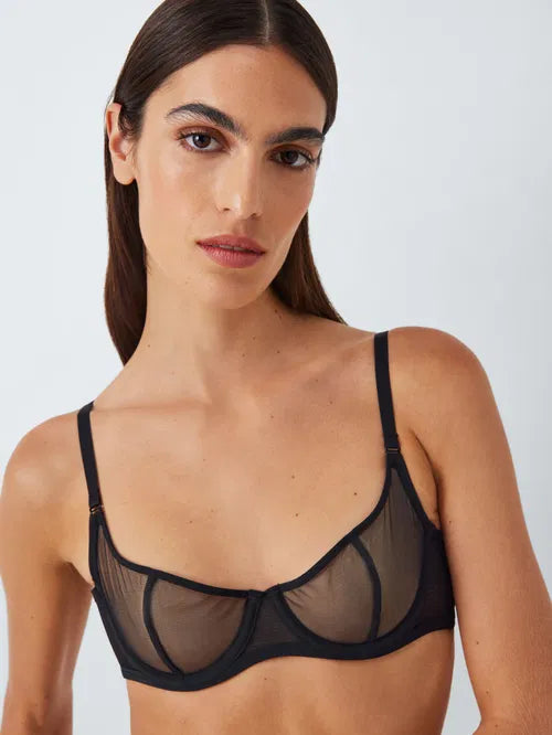 ‘Nicolette’ mesh balcony bra in black