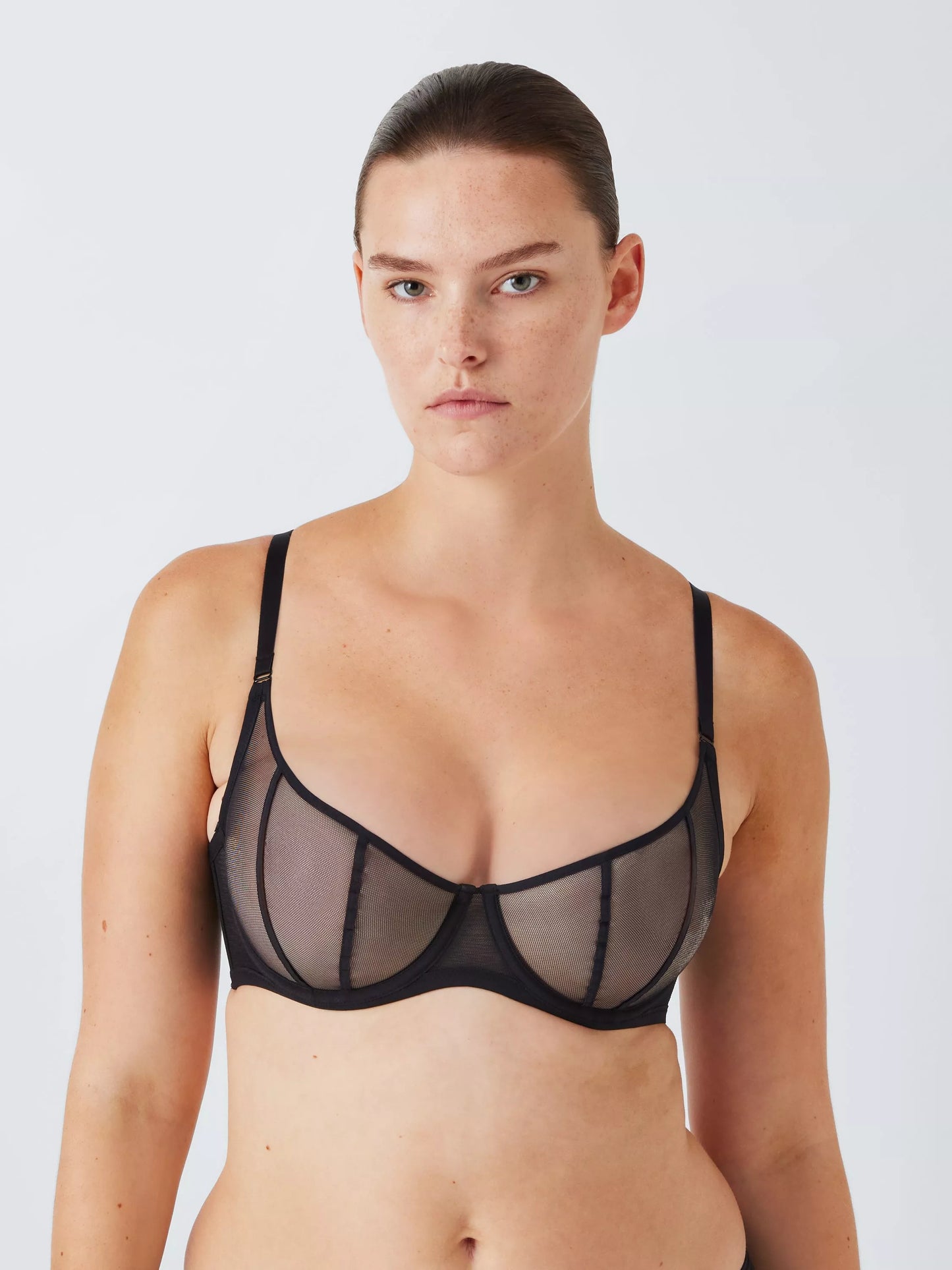 ‘Nicolette’ mesh balcony bra, full support in black