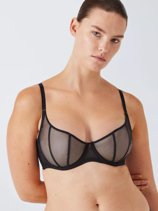 ‘Nicolette’ mesh balcony bra, full support in black