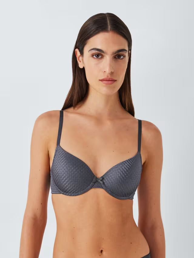 Diamond textured t shirt bra in graphite grey