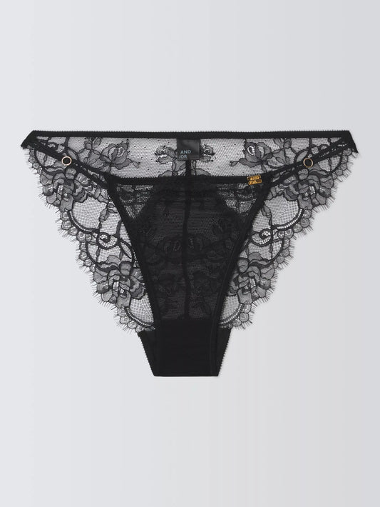 ‘Natalie’ floral lace bikini briefs in black size 8