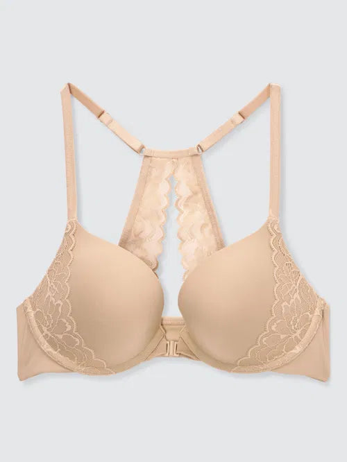 ‘Zayla’ lace racer back bra in almond