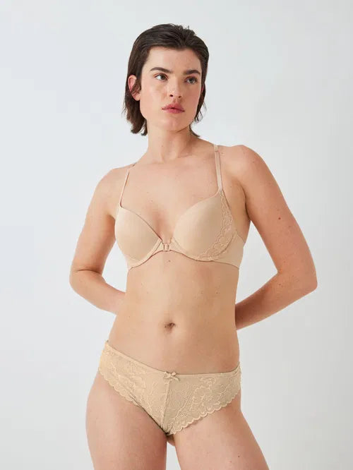 ‘Zayla’ lace racer back bra in almond