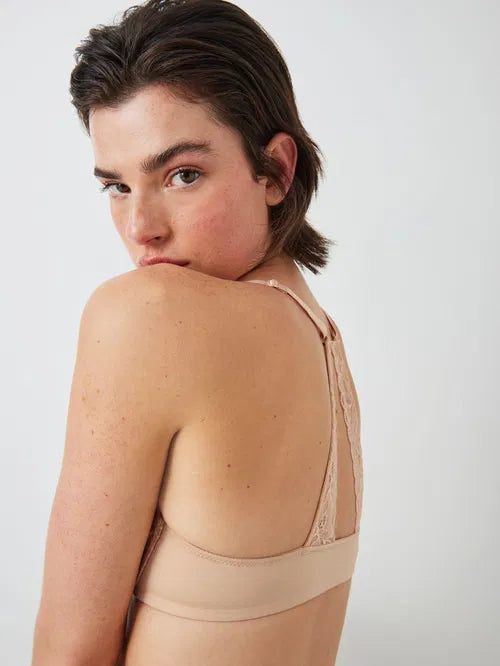 ‘Zayla’ lace racer back bra in almond