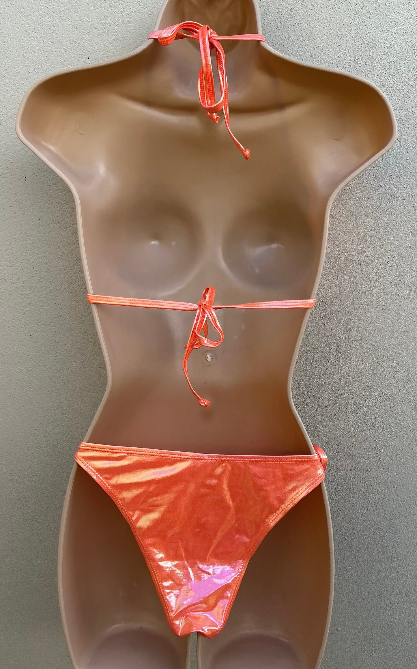 Wet look, iridescent bikini in coral size L (12)