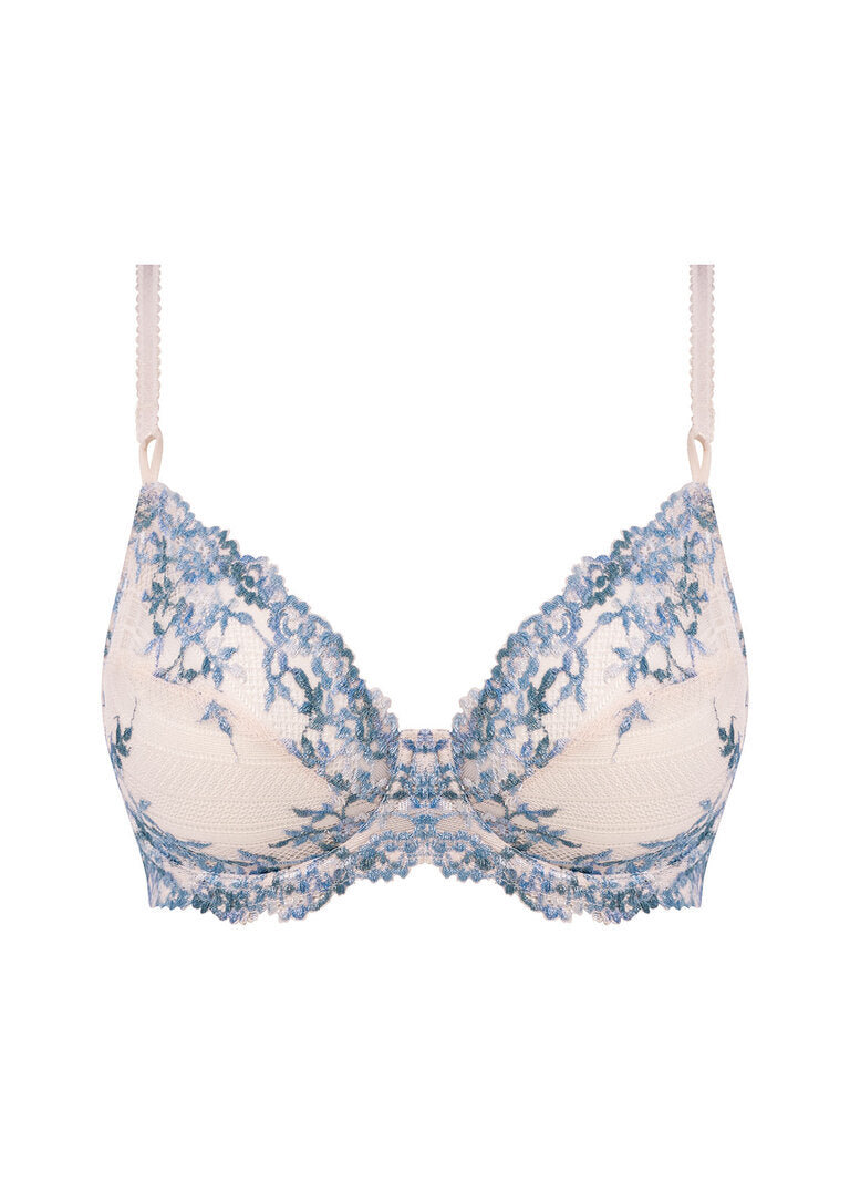 ‘Embrace’ lace classic underwired bra in pastel parchment/blue multi size 32DD