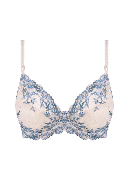 ‘Embrace’ lace classic underwired bra in pastel parchment/blue multi size 32DD