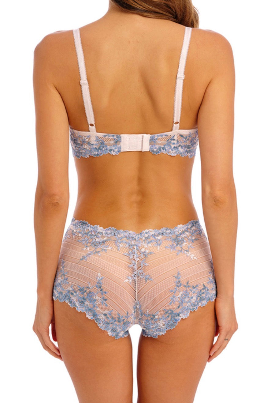‘Embrace’ lace classic underwired bra in pastel parchment/blue multi size 32DD