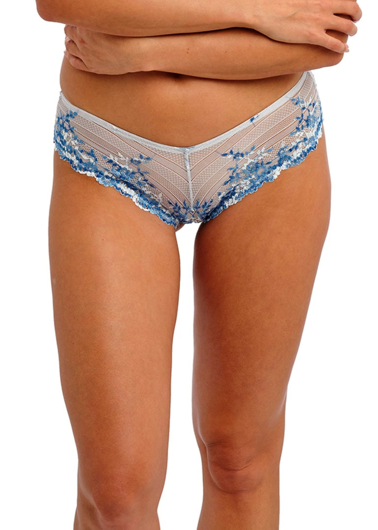 ‘Embrace’ lace tanga in pastel parchment/blue multi size XL