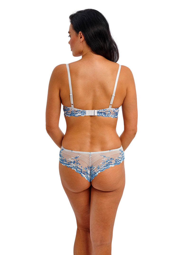 ‘Embrace’ lace tanga in pastel parchment/blue multi size XL