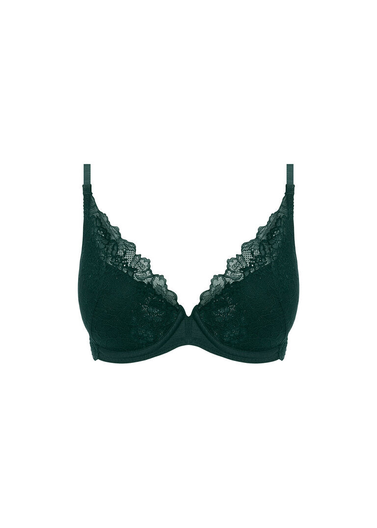 ‘Lace perfection’ padded, push up plunge bra in botanical green size 36DD