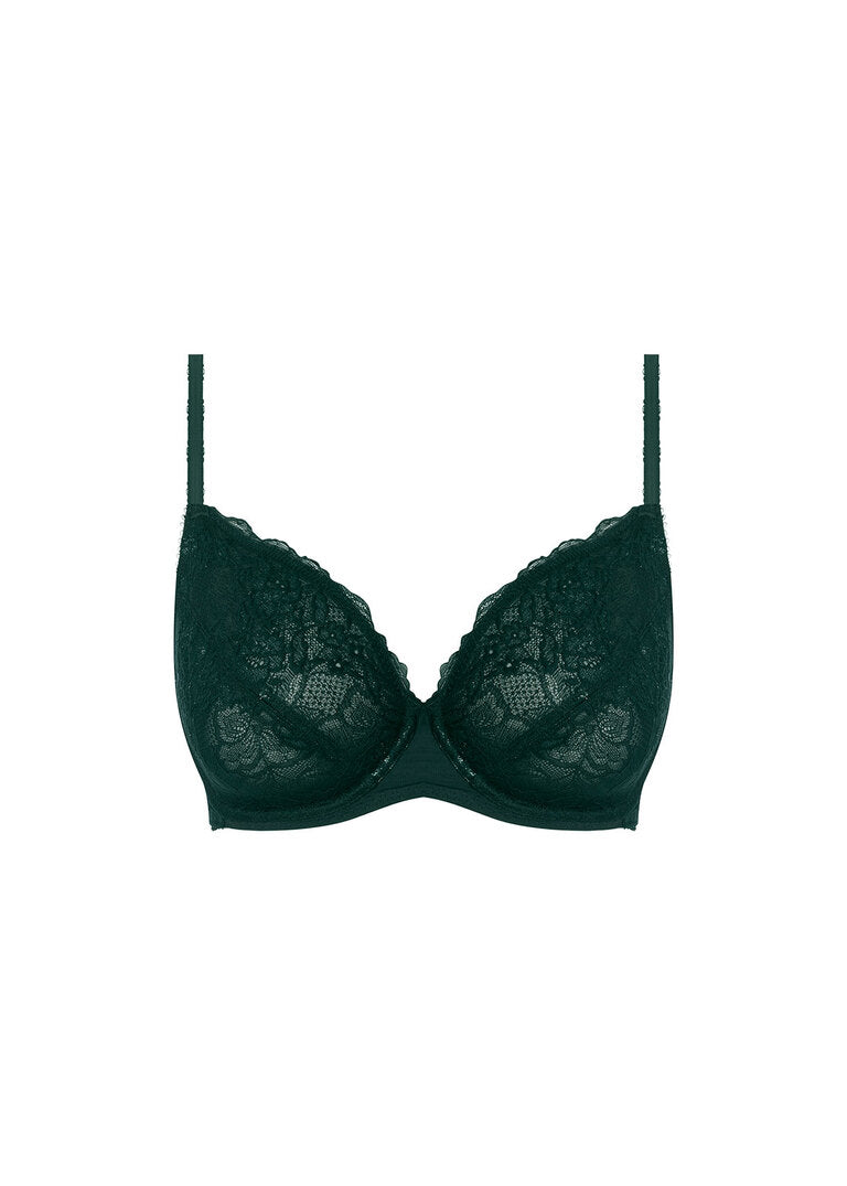 ‘Lace perfection’ classic underwired bra in botanical green