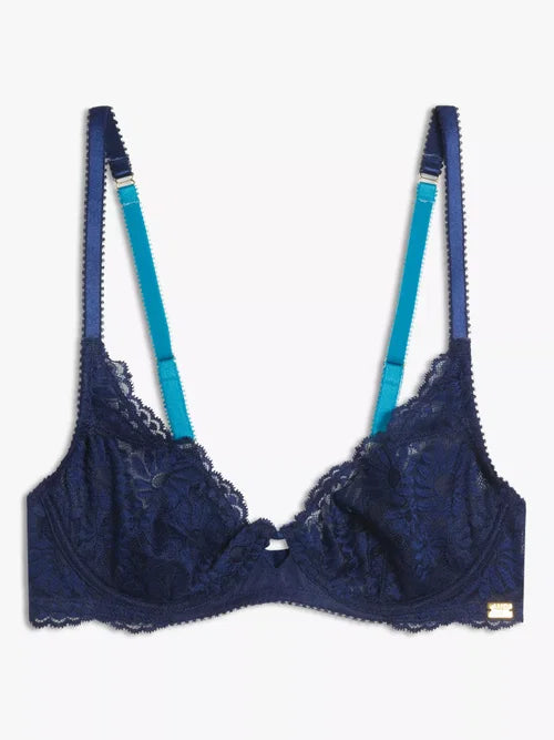 ‘Elise’ lace non padded Demi bra in navy size 32E