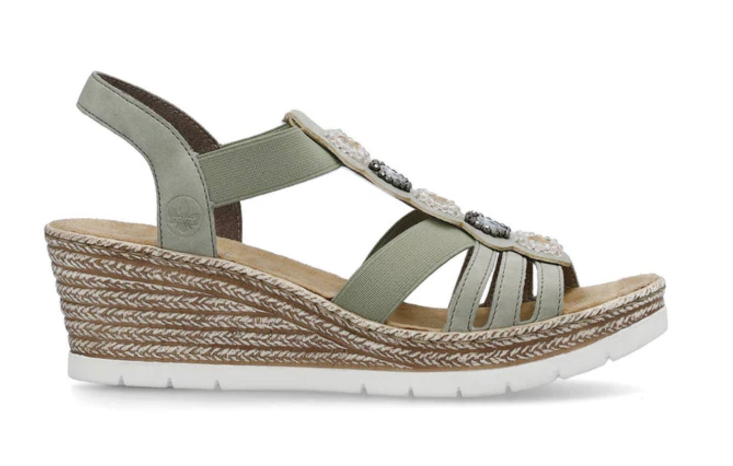 RIEKER jewelled elastic wedge sandals in pistachio, size 38 (5)