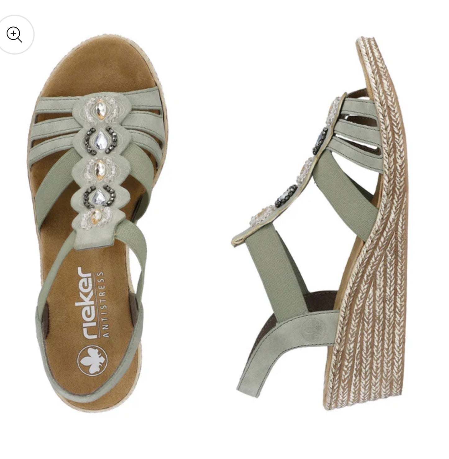 RIEKER jewelled elastic wedge sandals in pistachio, size 38 (5)