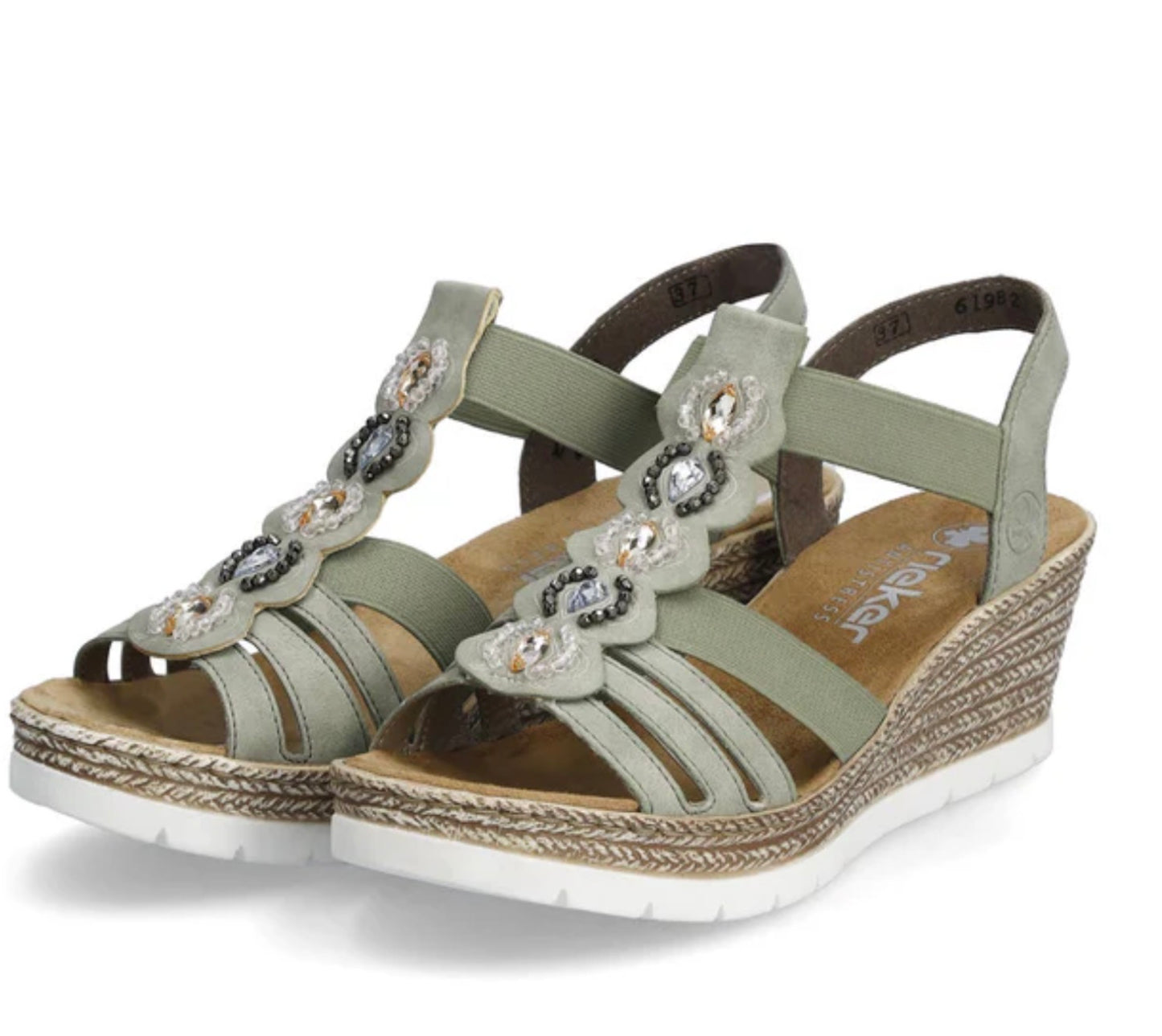 RIEKER jewelled elastic wedge sandals in pistachio, size 38 (5)