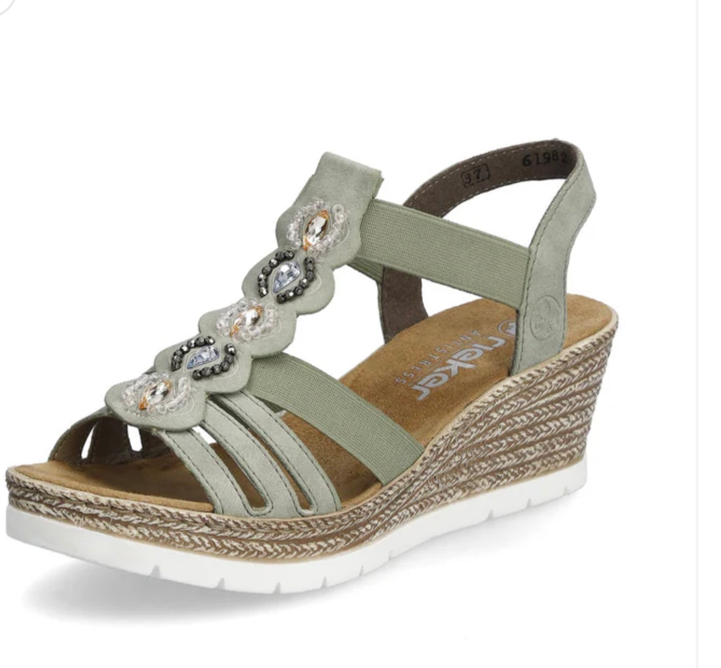 RIEKER jewelled elastic wedge sandals in pistachio, size 38 (5)