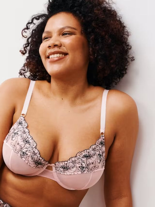 ‘Alexis Soft Bloom’ embroidered bra in soft pink/black 36F - full support