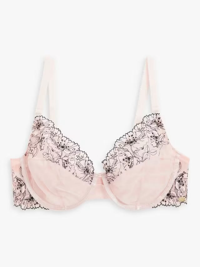 ‘Alexis Soft Bloom’ embroidered bra in soft pink/black 36F - full support