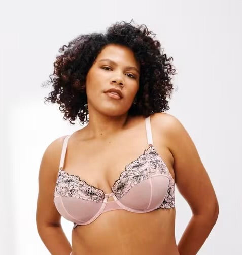 ‘Alexis Soft Bloom’ embroidered bra in soft pink/black 36F - full support
