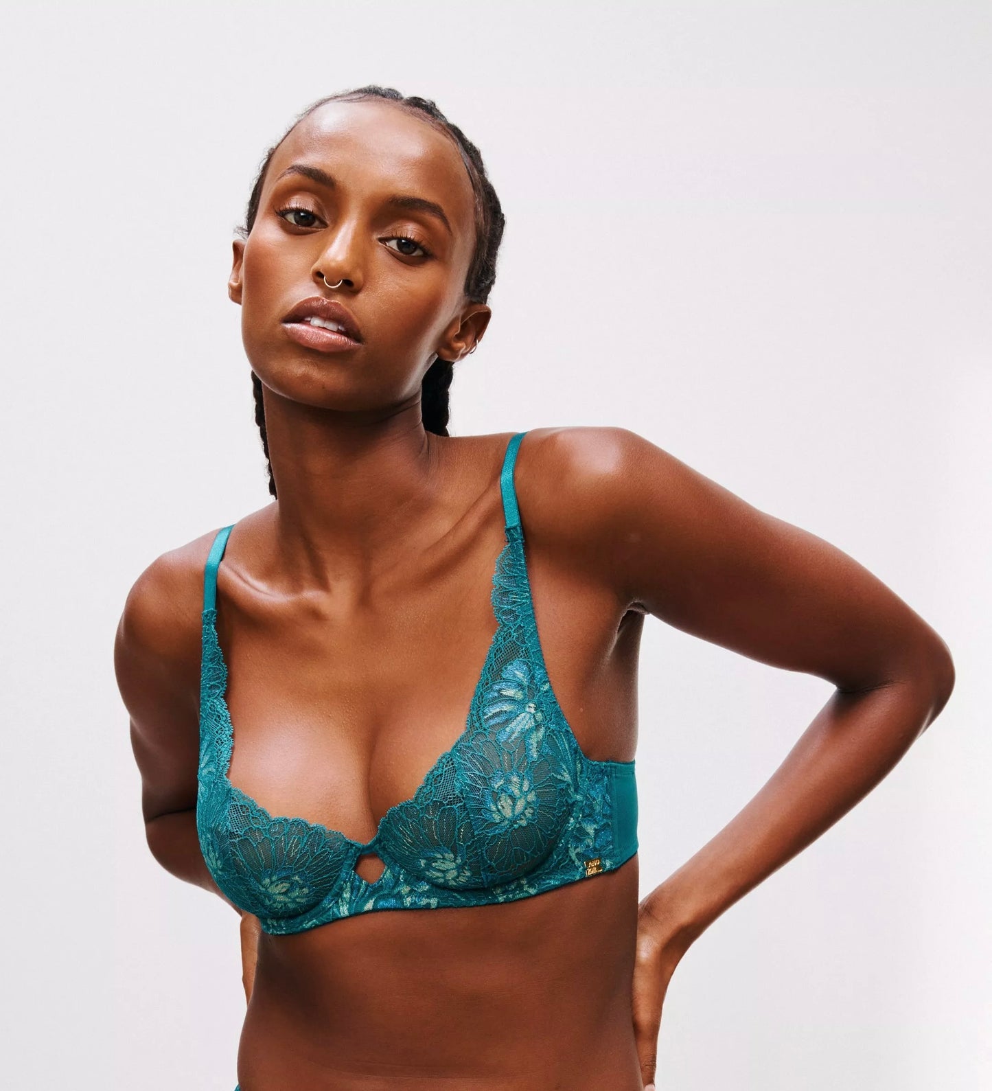 ‘Brooklyn’ non padded, underwired, demi  bra in teal