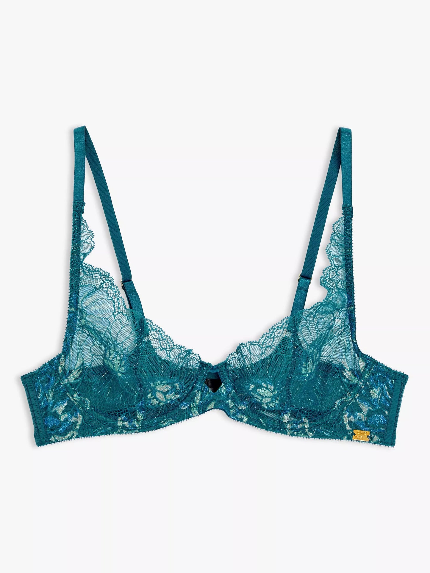 ‘Brooklyn’ non padded, underwired, demi  bra in teal
