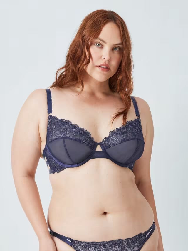 ‘Alexis Soft Bloom' embroidered bra in metallic navy - full support