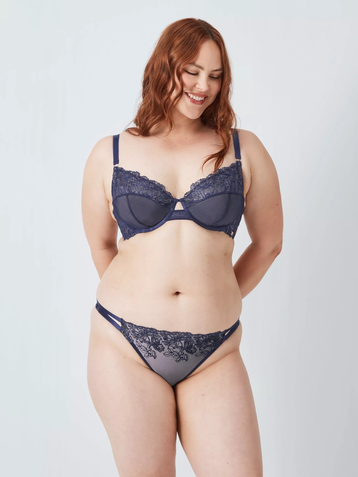 ‘Alexis Soft Bloom' embroidered bra in metallic navy - full support
