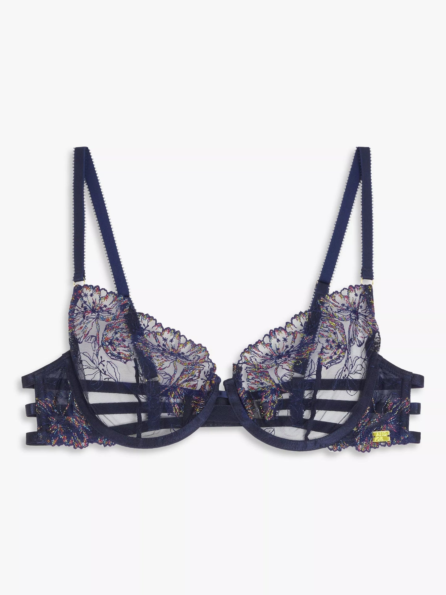 ‘Alexis Soft Bloom’ embroidered bra in metallic navy