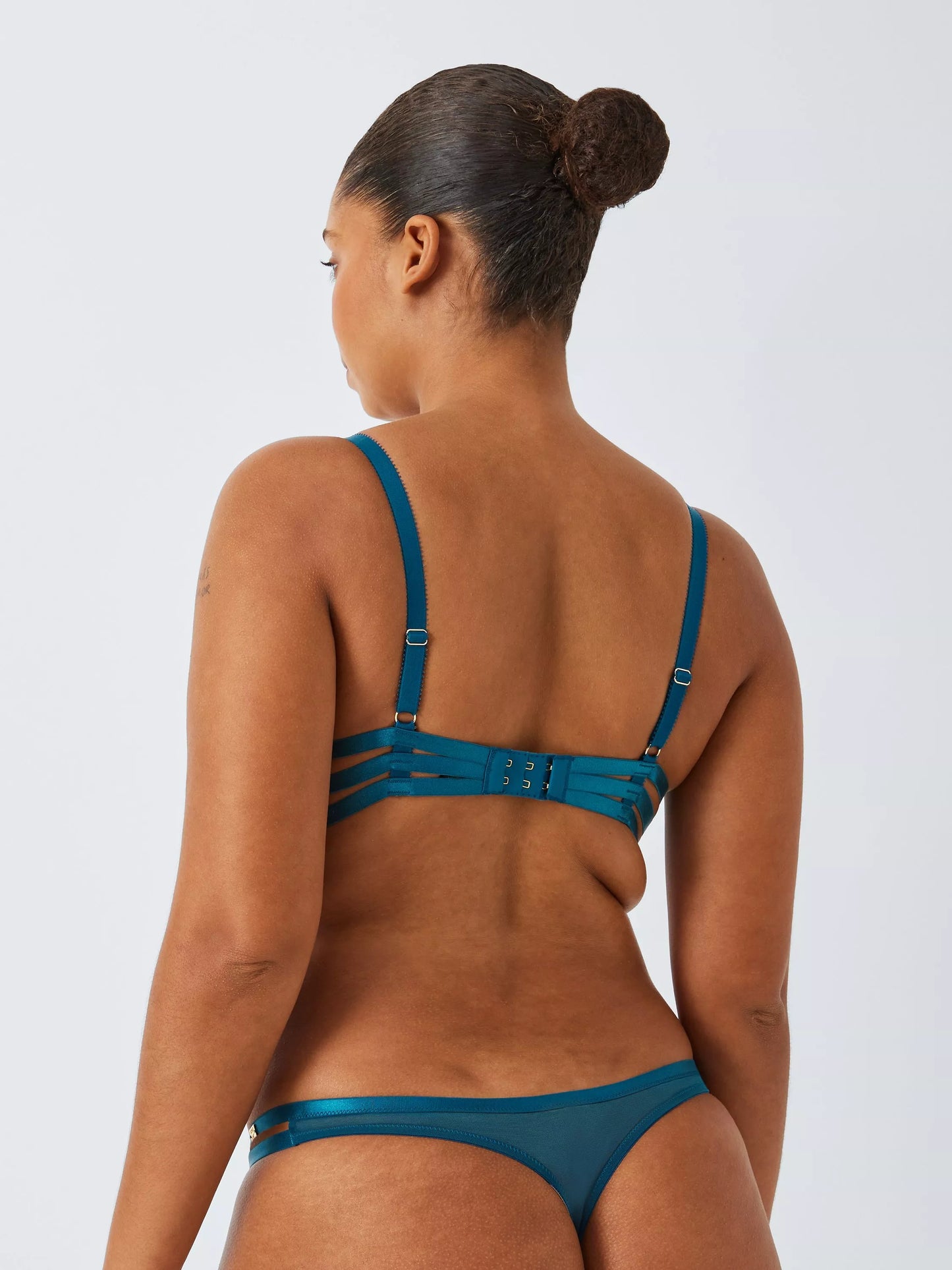 ‘Alexis embroidered lace’ bra in teal blue -full support