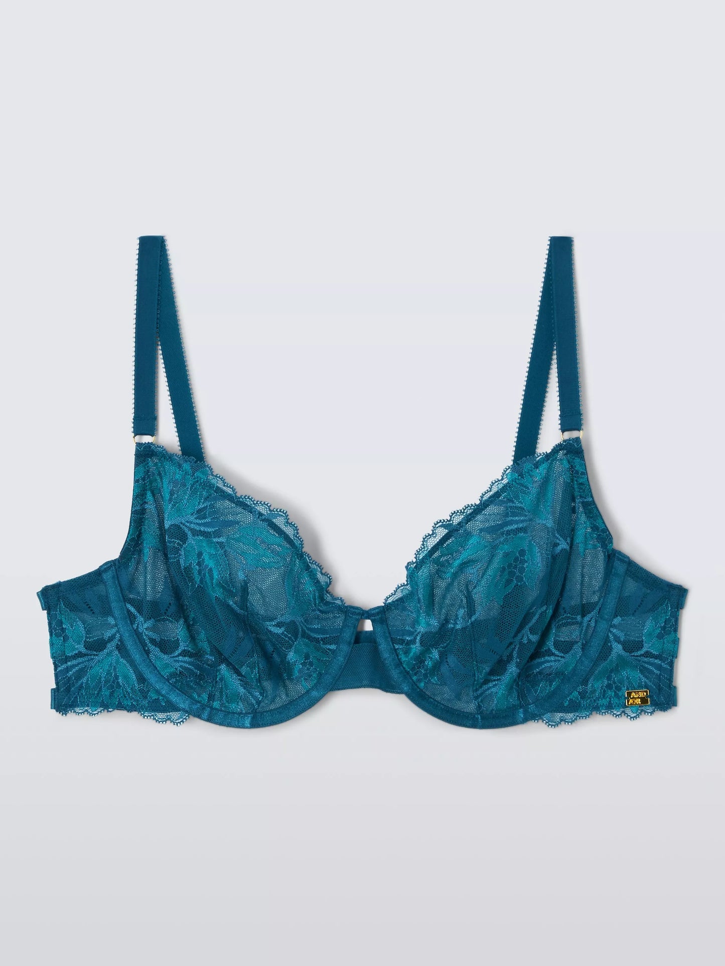 ‘Alexis embroidered lace’ bra in teal blue -full support