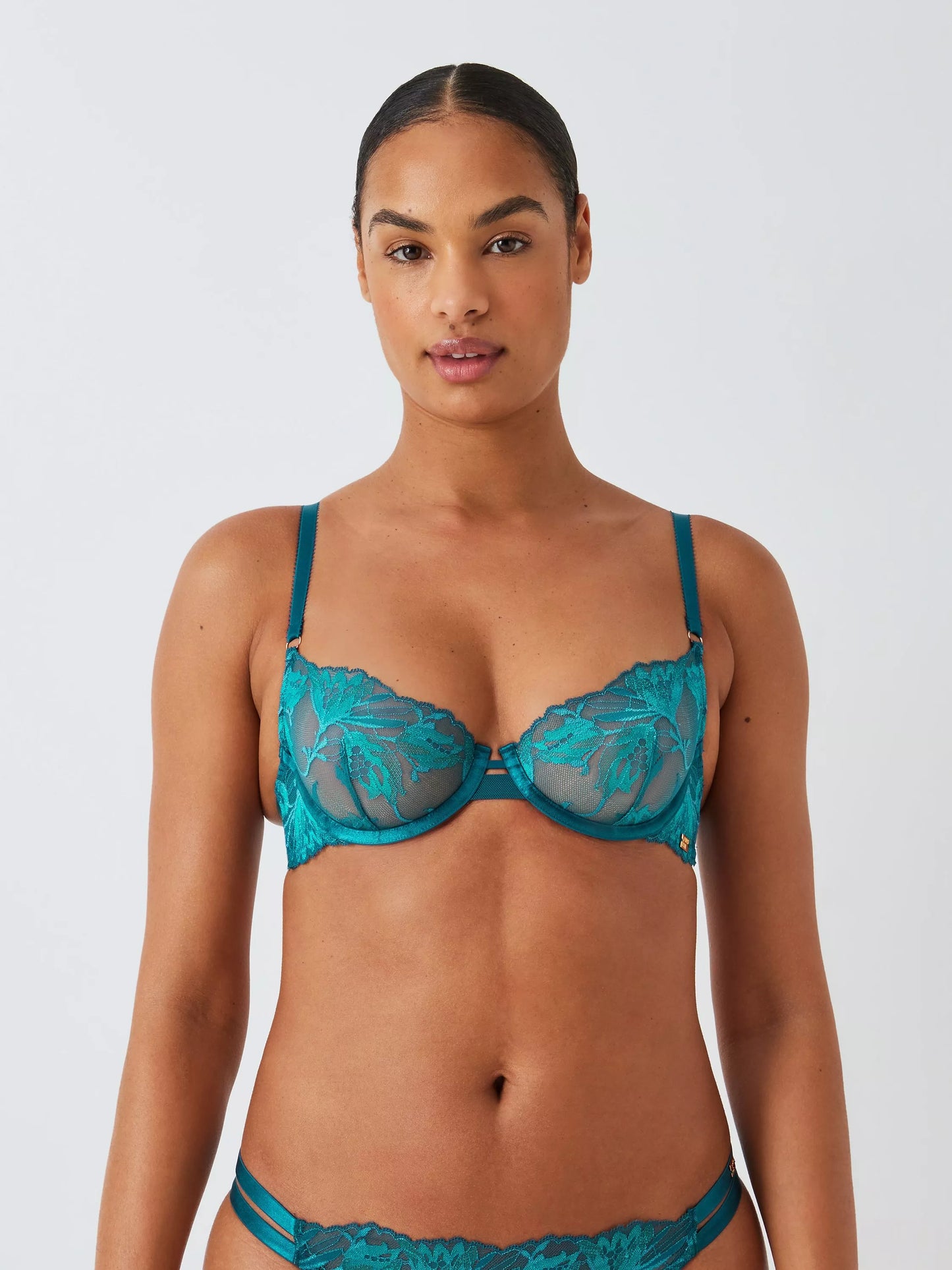 ‘Alexis embroidered lace’ bra in teal
