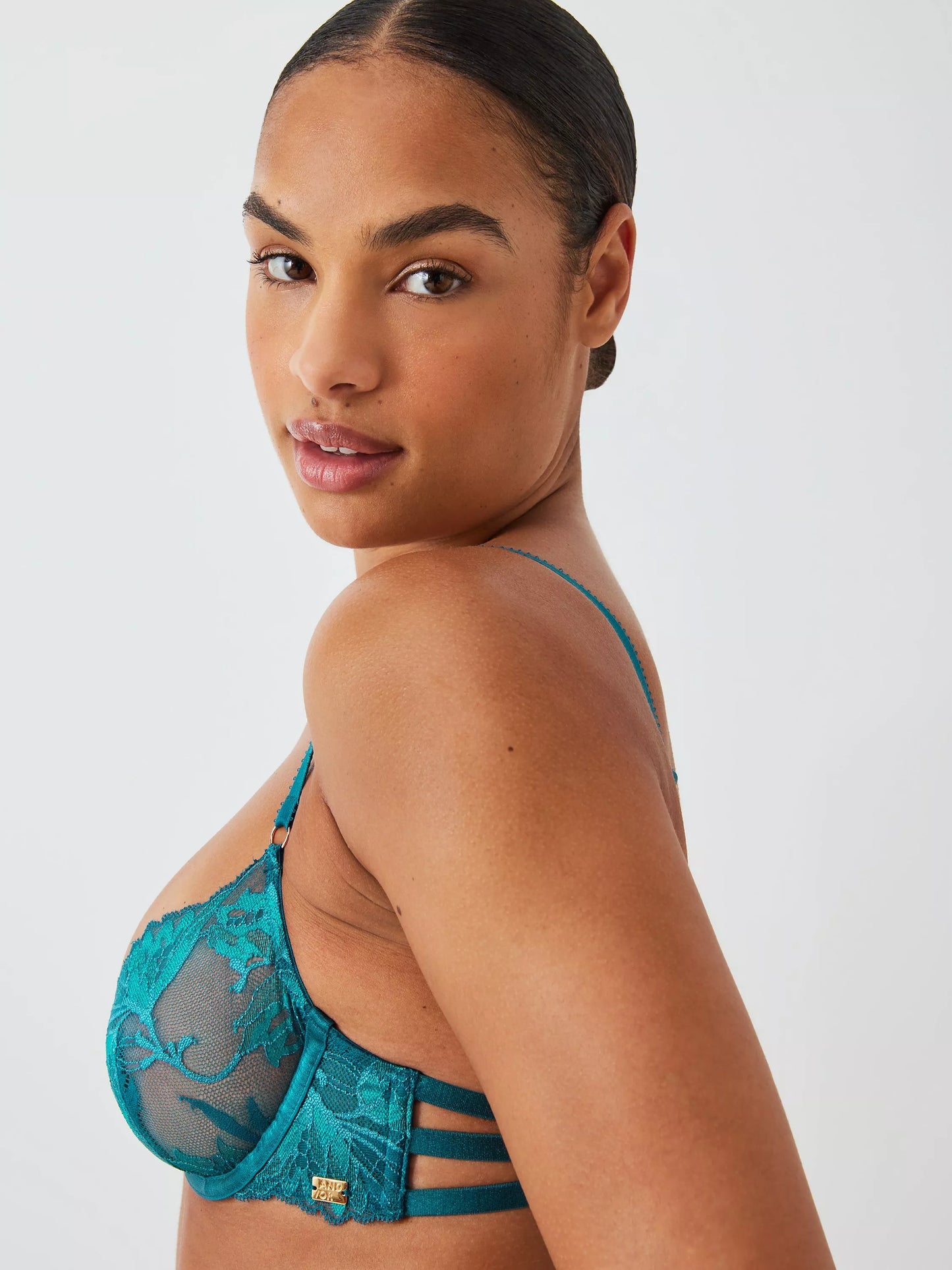‘Alexis embroidered lace’ bra in teal