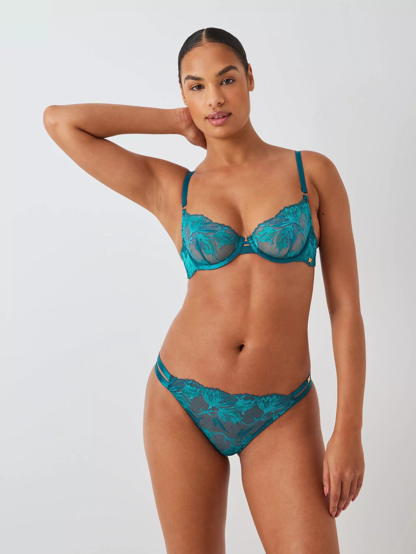 ‘Alexis embroidered lace’ bra in teal
