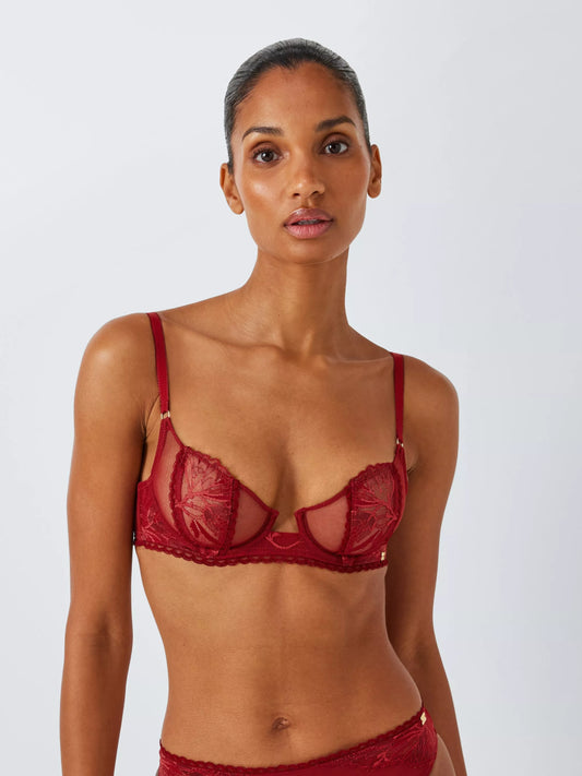 ‘Andrea’ floral lace, balcony bra in red