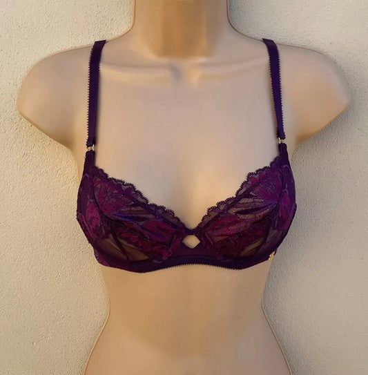 ‘Cecile’ floral lace balcony bra in purple