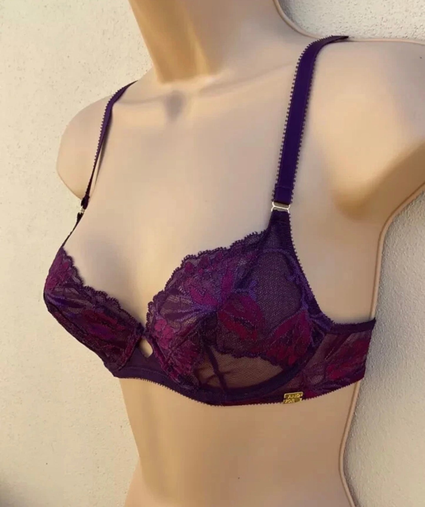 ‘Cecile’ floral lace balcony bra in purple