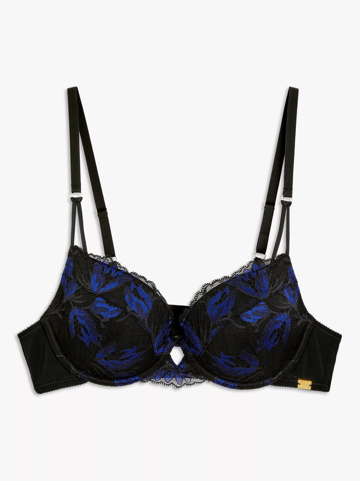 ‘Claudia’ padded plunge bra in blue/black