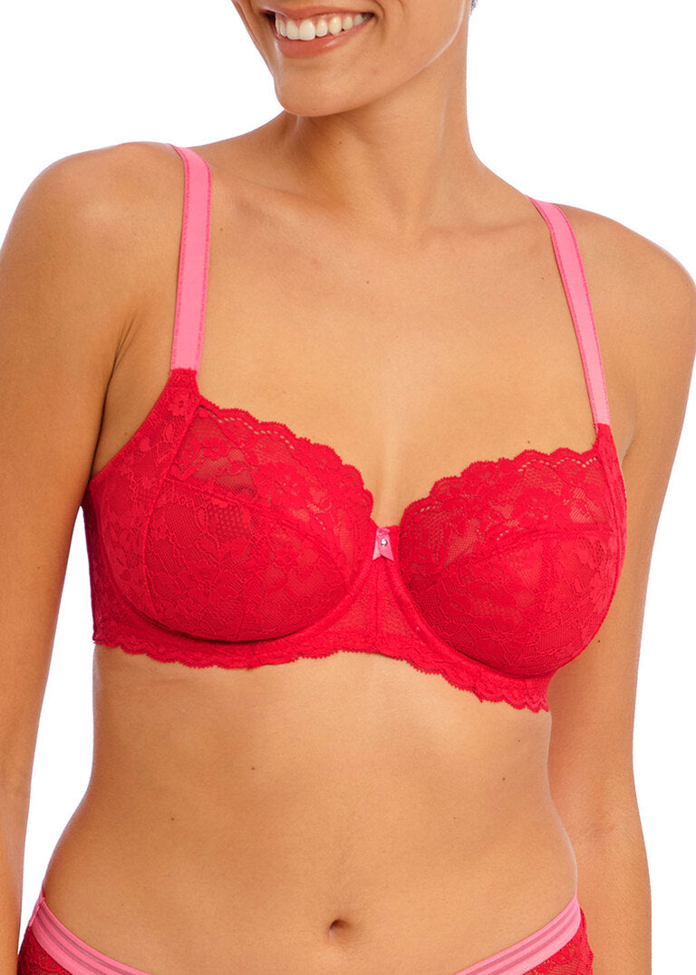 ‘Offbeat’ side support bra in chilli red