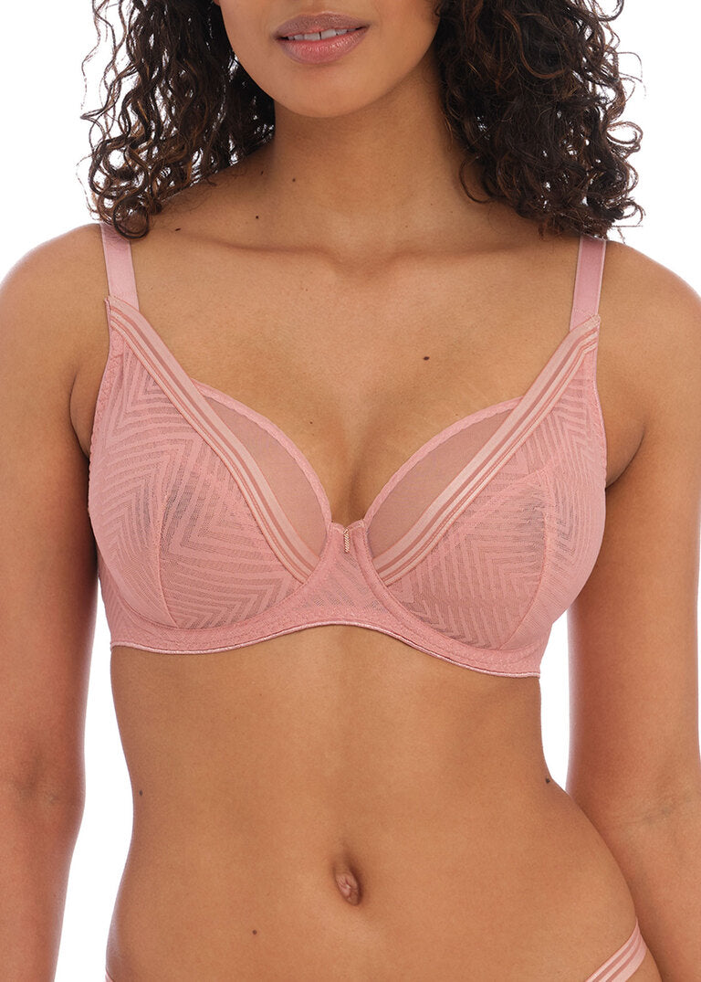‘Tailored’ high apex, plunge bra in ash rose