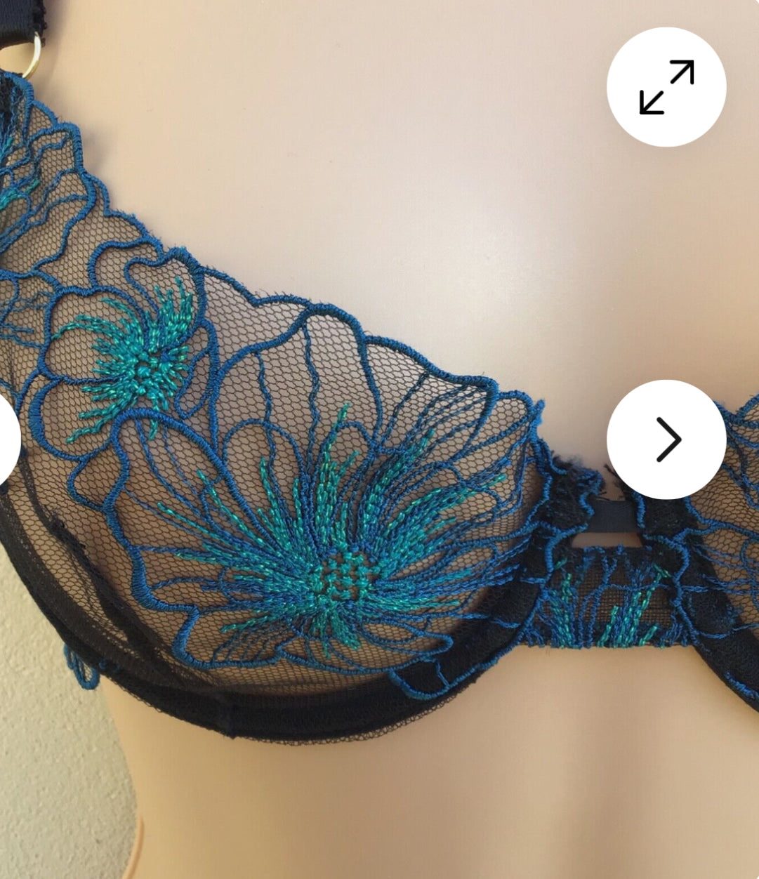 ‘Alexis embroidered' bra in black/teal