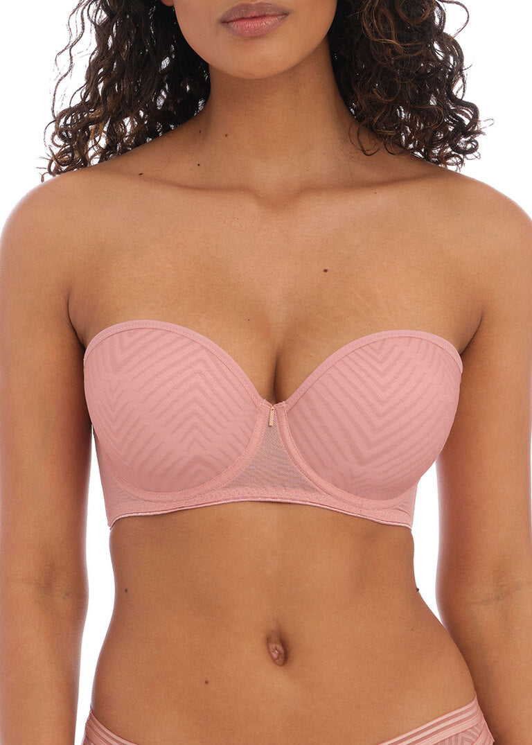 ‘Tailored’ moulded, strapless, multi-way bra in ash rose