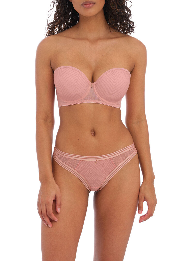 ‘Tailored’ moulded, strapless, multi-way bra in ash rose