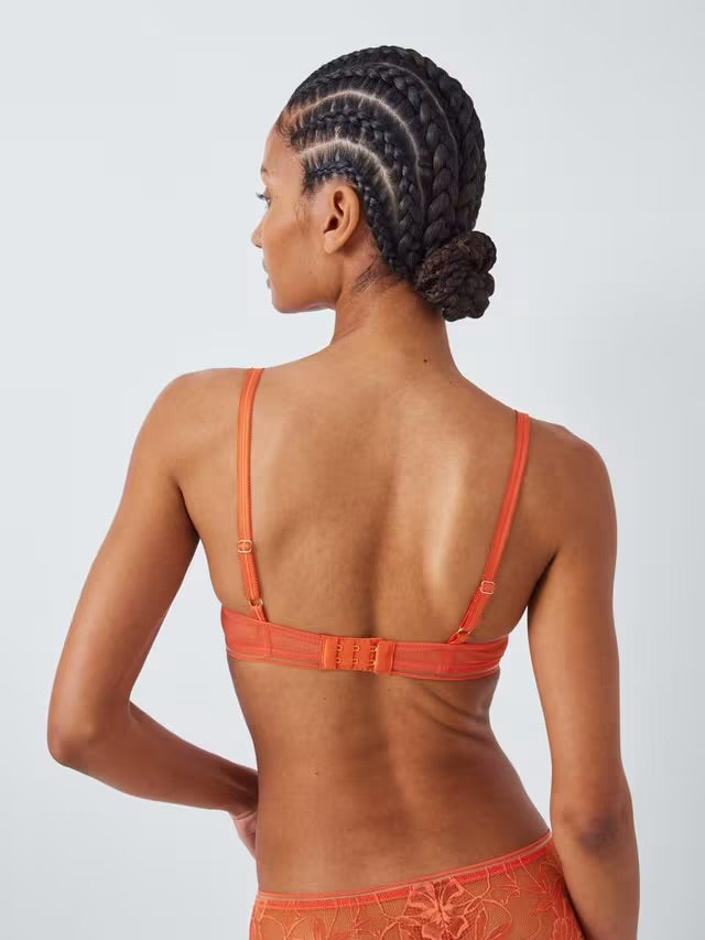 ‘Wren’ high apex, padded plunge bra in coral