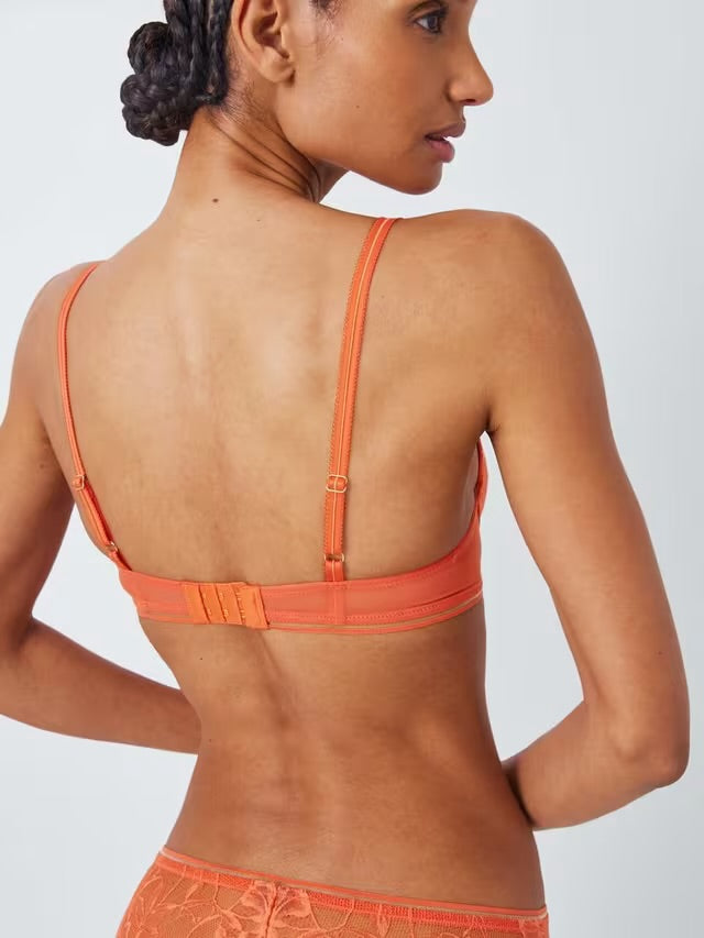 ‘Wren’ high apex, padded plunge bra in coral