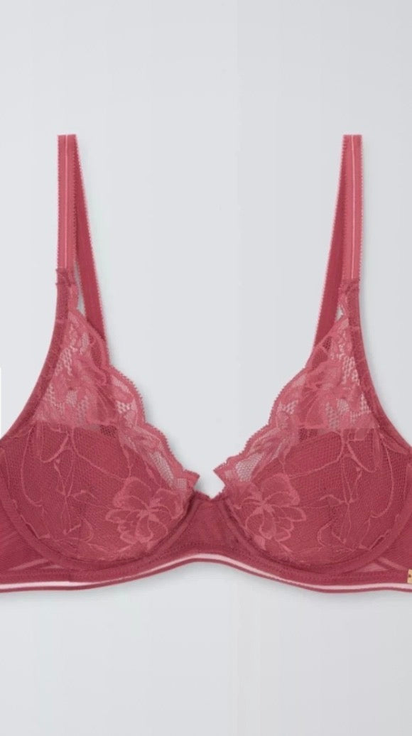 ‘Wren’ high apex, padded plunge bra in mauve pink 36D