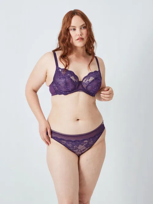 ‘Wren’ non padded balcony bra in purple, full support size 32E