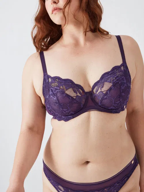 ‘Wren’ non padded balcony bra in purple, full support size 32E